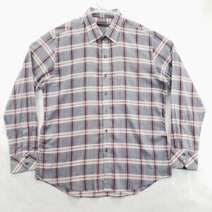Zachary Prell Shirt Mens XL Gray Blue Plaid Cotton Angled Cuff Classic Button-Up